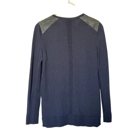 Rag & Bone New York Mens Sweater Navy / Black Wool Lamb Leather Shoulders Size S